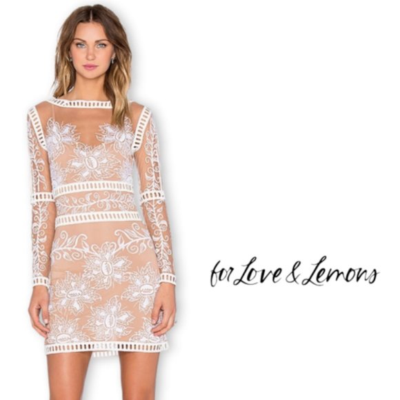 For Love And Lemons Dresses & Skirts - For Love & Lemons Desert Nights Sheer Lace Embroidered Long Sleeve Mini Dress